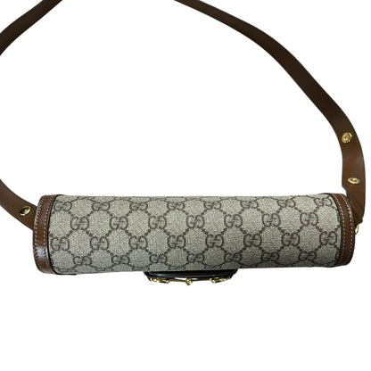 GUCCI GG Supreme Horsebit 1955 Shoulder Bag Beige Brown Gold Hardware GU596