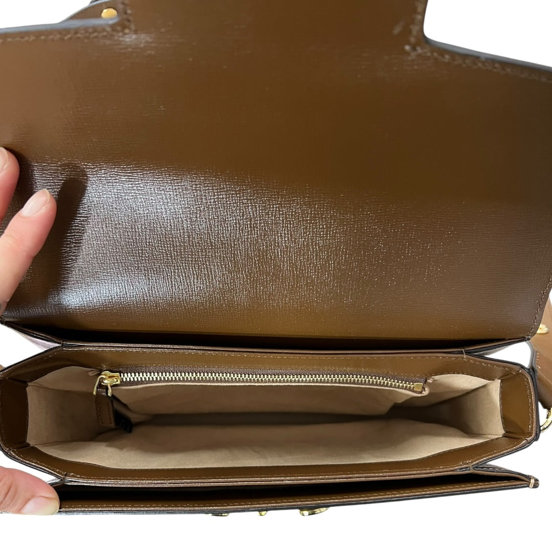 GUCCI GG Supreme Horsebit 1955 Shoulder Bag Beige Brown Gold Hardware GU596
