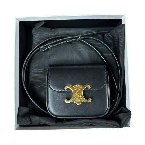 CELINE Smooth Calfskin Mini Triomphe Shoulder Bag Black Gold Hardware CE259