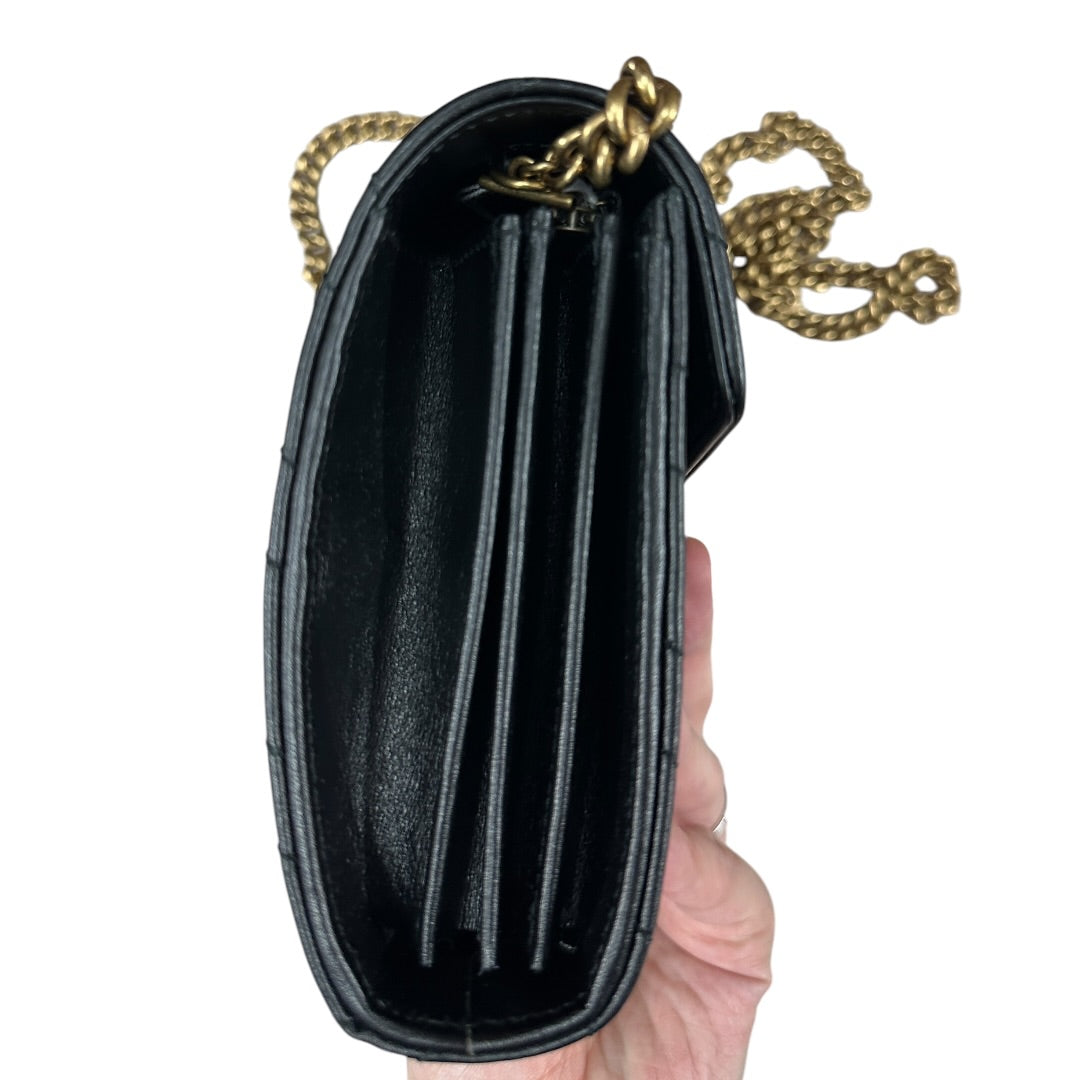 GUCCI Matelasse Leather GG Marmont Mini Wallet on Chain Crossbody Bag Black Gold Hardware GU603