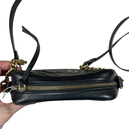GUCCI Matelassé Leather GG Marmont Mini Camera Crossbody Bag Black Gold Hardware GU602