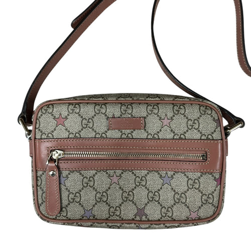 GUCCI GG Supreme Stars Print Crossbody Bag Beige Pink Gold Hardware GU604