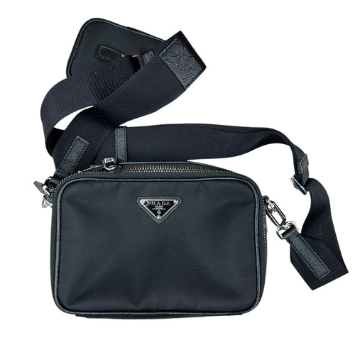 PRADA Re-Nylon Saffiano Leather Crossbody Bag with Mini Pouch Black Silver Hardware PR198