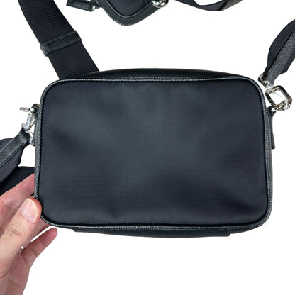 PRADA Re-Nylon Saffiano Leather Crossbody Bag with Mini Pouch Black Silver Hardware PR198