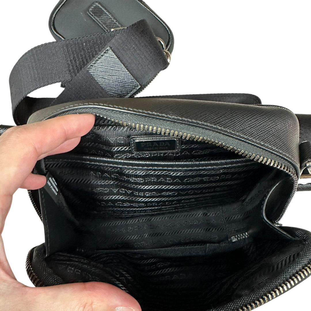 PRADA Re-Nylon Saffiano Leather Crossbody Bag with Mini Pouch Black Silver Hardware PR198