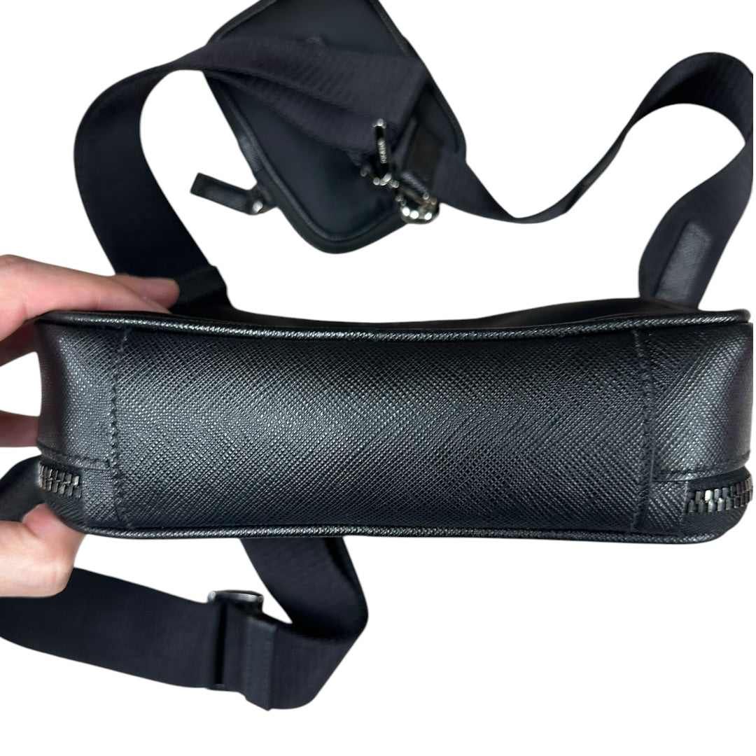 PRADA Re-Nylon Saffiano Leather Crossbody Bag with Mini Pouch Black Silver Hardware PR198