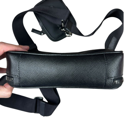 PRADA Re-Nylon Saffiano Leather Crossbody Bag with Mini Pouch Black Silver Hardware PR198