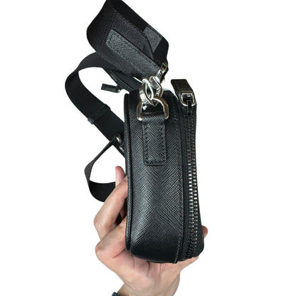 PRADA Re-Nylon Saffiano Leather Crossbody Bag with Mini Pouch Black Silver Hardware PR198