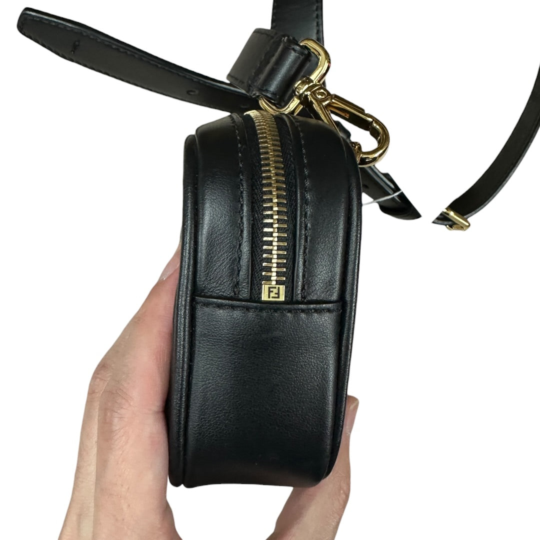 FENDI x VERSACE FENDACE Smooth Leather Camera Crossbody Bag Black Gold Hardware FE379