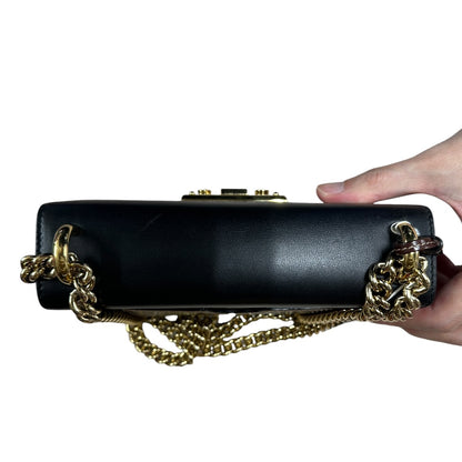 GUCCI GG Supreme Padlock Small Shoulder Bag Beige Black Gold Hardware GU599