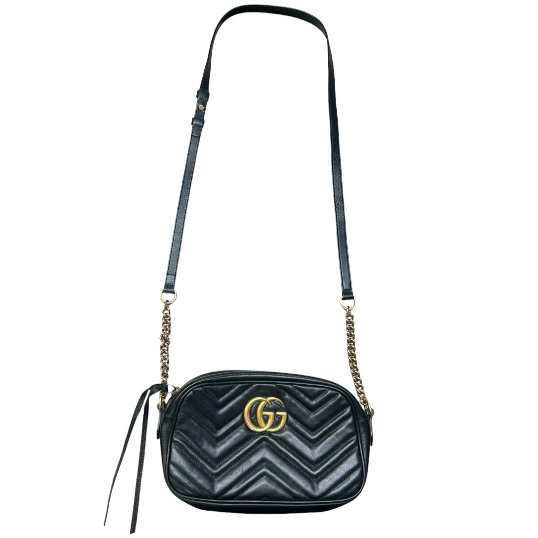 GUCCI Matelassé Leather GG Marmont Small Camera Crossbody Bag Black Gold Hardware GU507