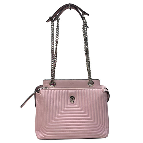 FENDI Leather Dotcom Click Chain Shoulder Bag Pink Silver Hardware FE300