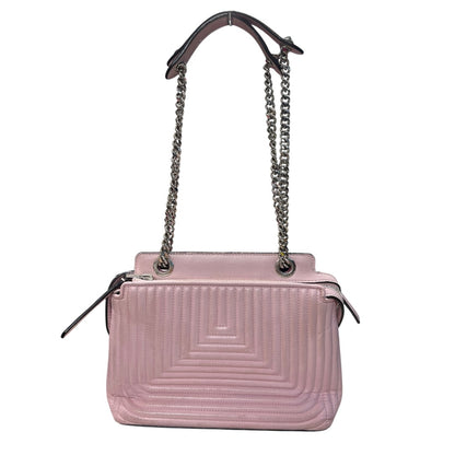 FENDI Leather Dotcom Click Chain Shoulder Bag Pink Silver Hardware FE300