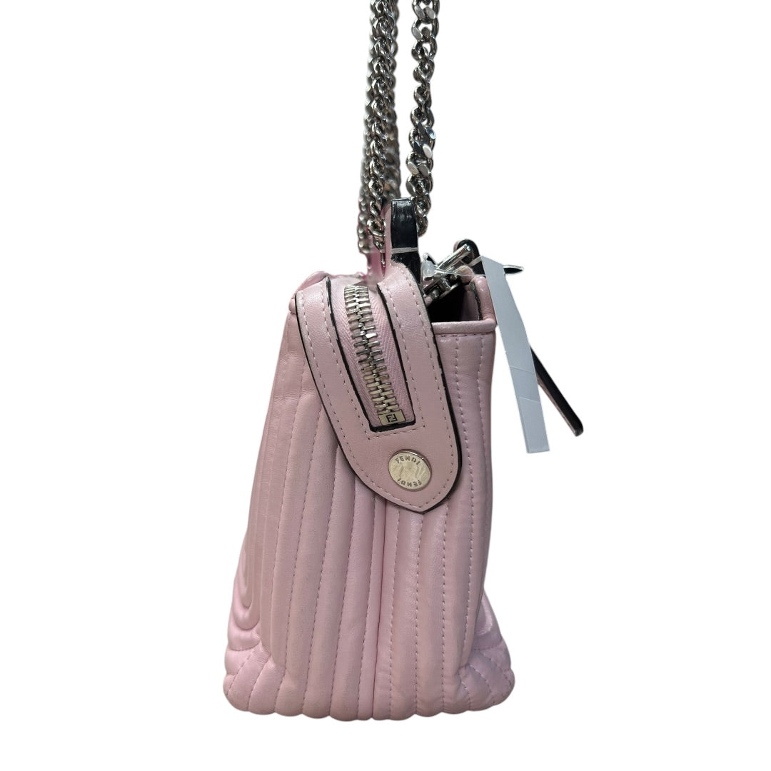 FENDI Leather Dotcom Click Chain Shoulder Bag Pink Silver Hardware FE300