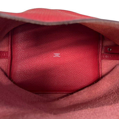 HERMES Clemence Leather Picotin Lock MM Handbag Red Palladium Hardware HE323