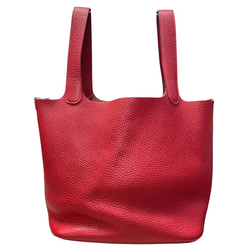 HERMES Clemence Leather Picotin Lock MM Handbag Red Palladium Hardware HE323