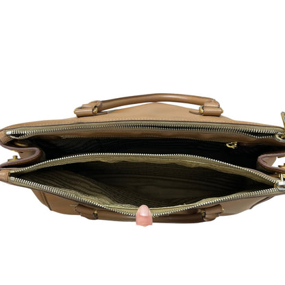 PRADA Saffiano Lux Galleria Large Double Zip Tote Bag Caramel Gold Hardware PR131