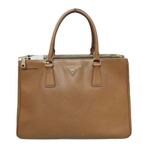 PRADA Saffiano Lux Galleria Large Double Zip Tote Bag Caramel Gold Hardware PR131
