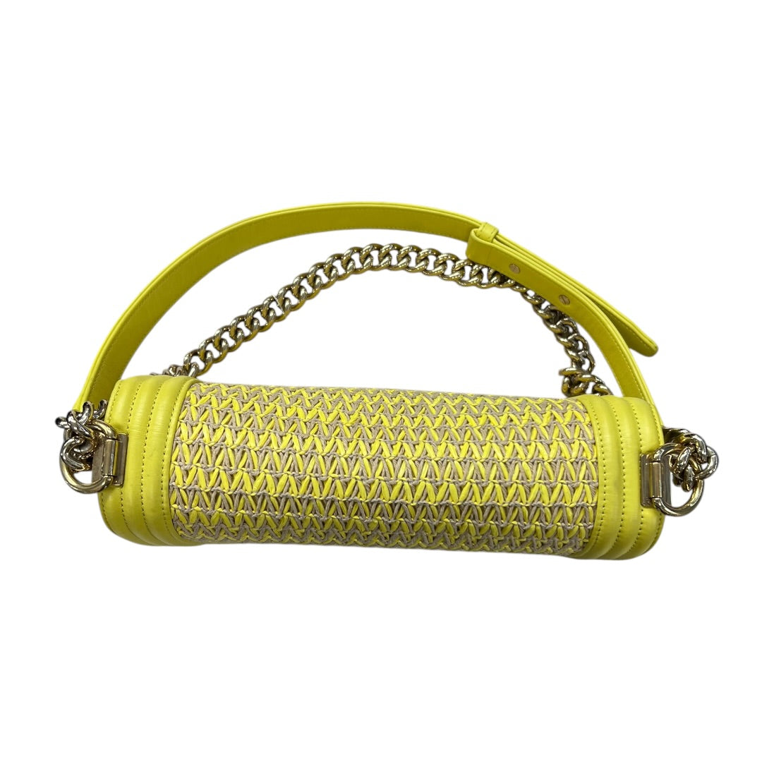 CHANEL Lambskin & Raffia Boy Handbag Yellow Gold Hardware CH1949