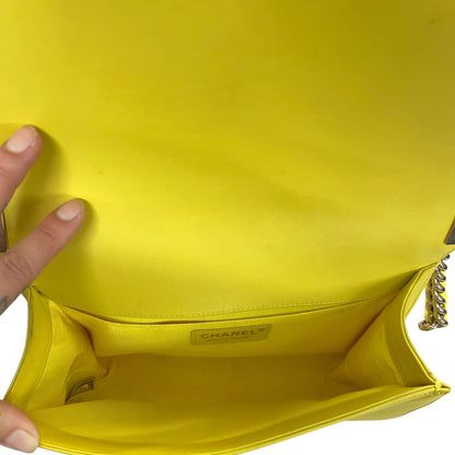 CHANEL Lambskin & Raffia Boy Handbag Yellow Gold Hardware CH1949
