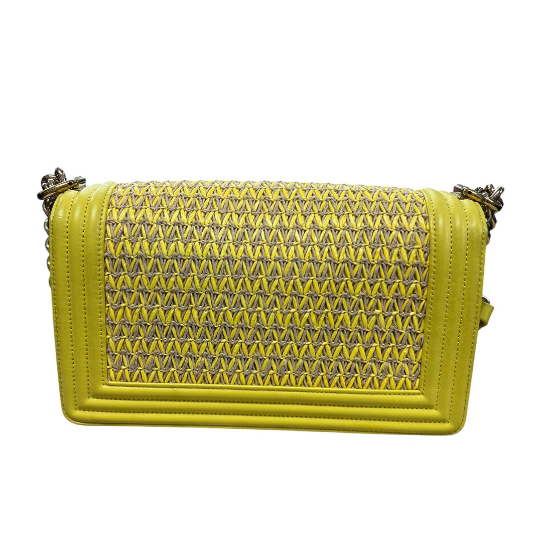 CHANEL Lambskin & Raffia Boy Handbag Yellow Gold Hardware CH1949