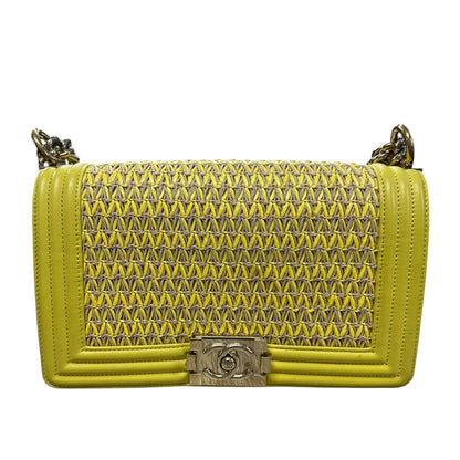 CHANEL Lambskin & Raffia Boy Handbag Yellow Gold Hardware CH1949