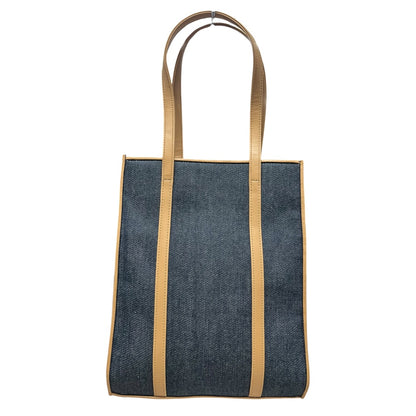 Christian Dior Denim Tote Handbag Blue Tan Leather Trim CH1848