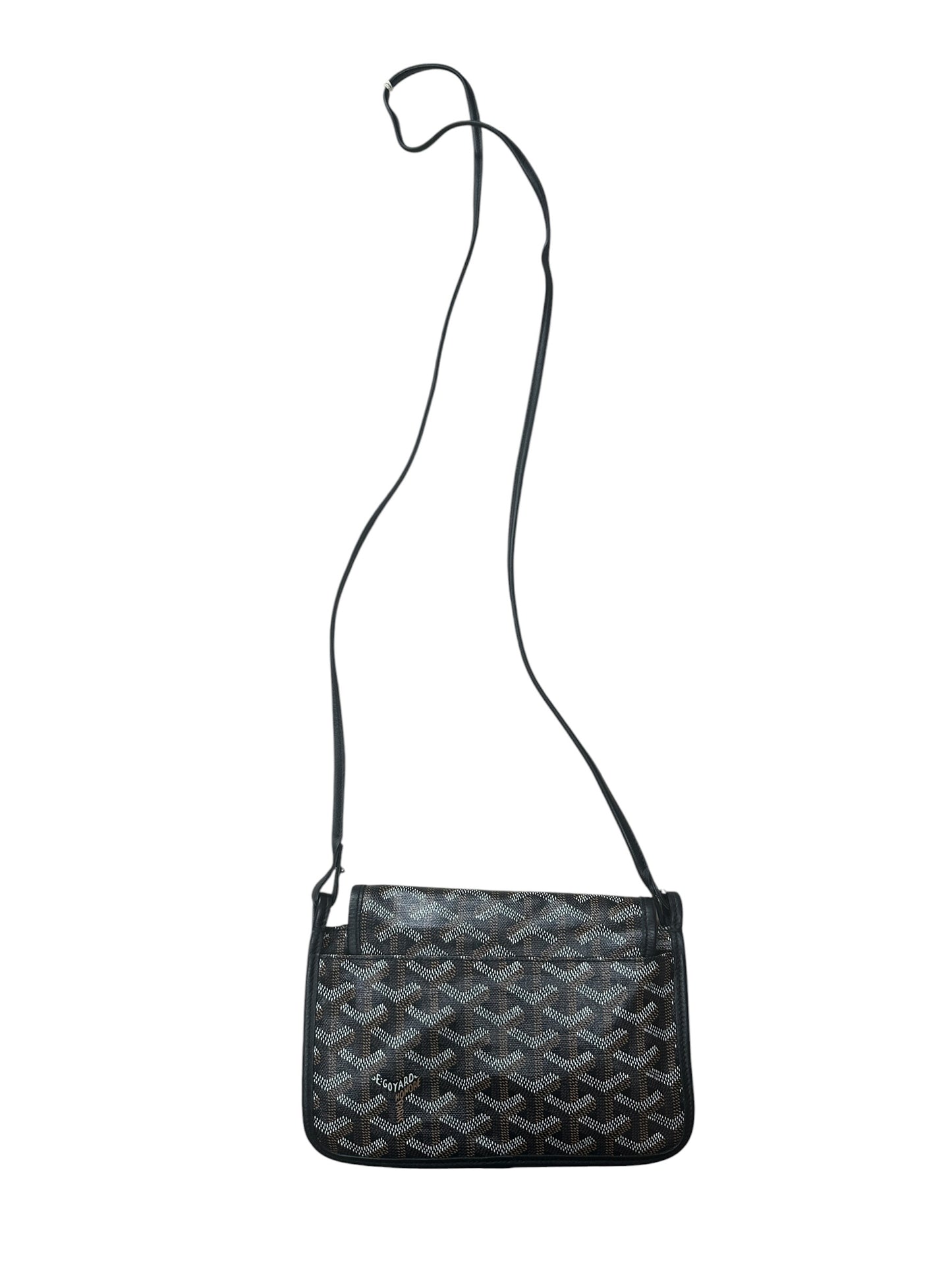 GOYARD Goyardine Plumet Crossbody Bag Black Silver Hardware GO18