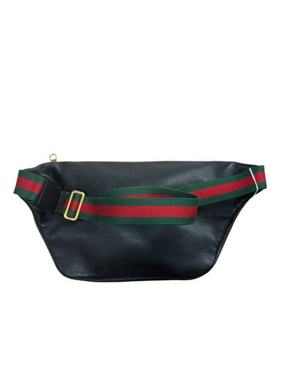GUCCI Leather Print Belt Bag Black Gold Hardware GU605