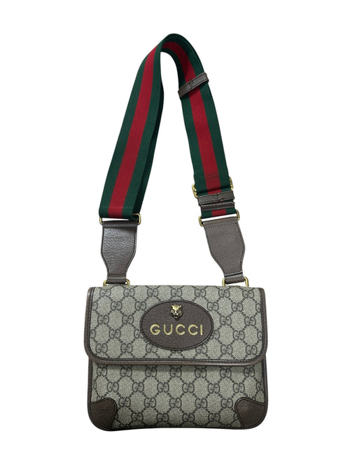 GUCCI GG Supreme Neo Vintage Messenger Bag Beige Ebony Gold Hardware GU606