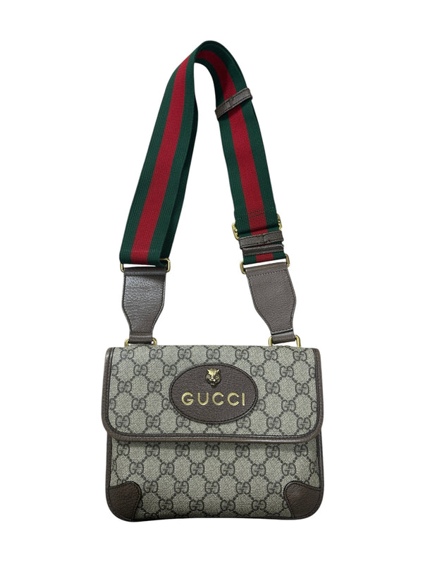 GUCCI GG Supreme Neo Vintage Messenger Bag Beige Ebony Gold Hardware GU606