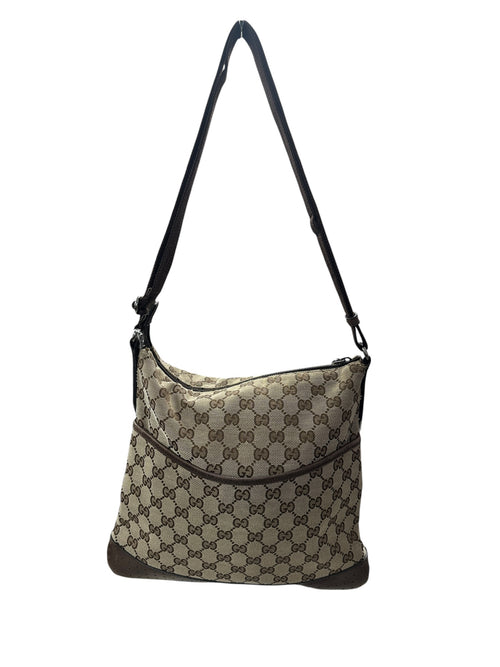 GUCCI GG Canvas Shoulder Bag Brown Silver Hardware GU608