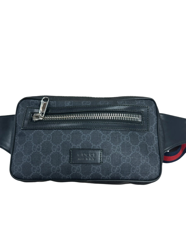 GUCCI GG Supreme Belt Bag Black Silver Hardware GU609