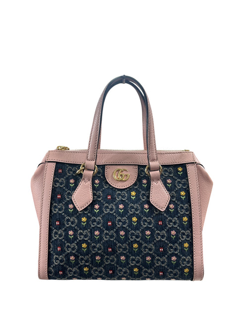 GUCCI GG Denim Ophidia Small Tote Bag Blue Pink Gold Hardware GU611