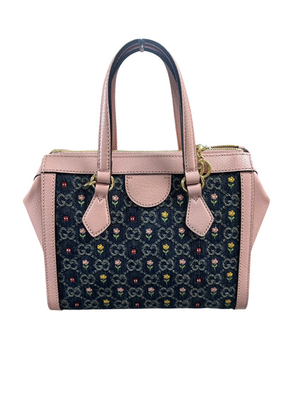 GUCCI GG Denim Ophidia Small Tote Bag Blue Pink Gold Hardware GU611