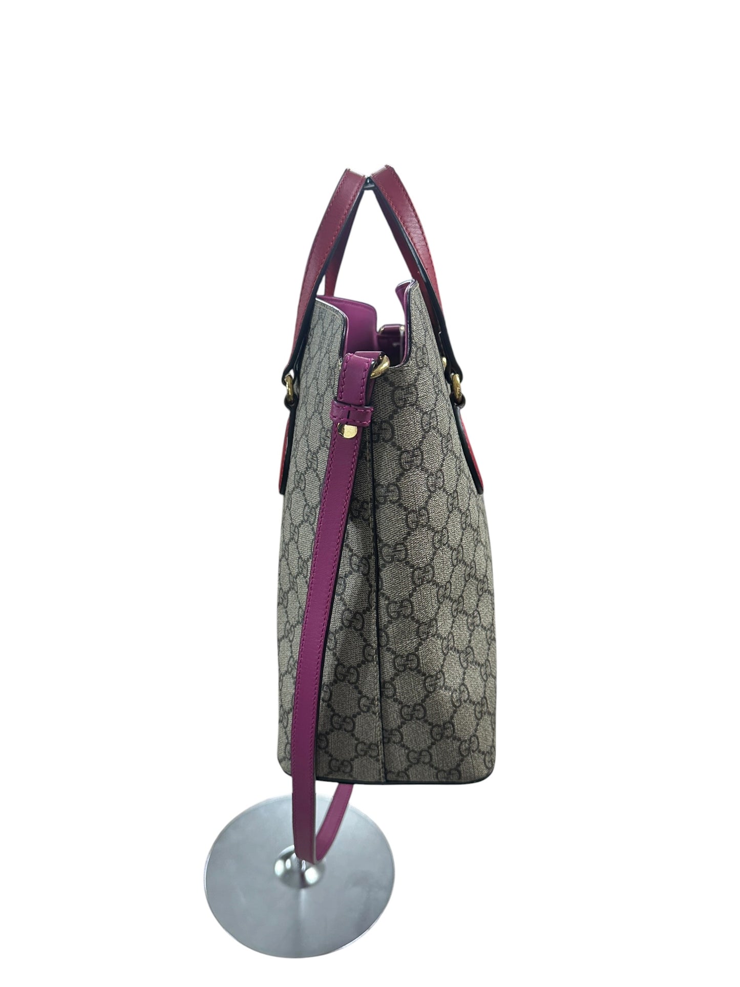 GUCCI GG Supreme 2Way Shoulder Bag Beige Gold Hardware GU613
