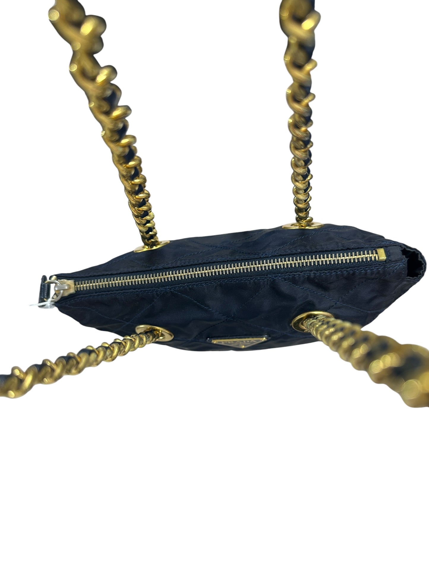 PRADA Tessuto Quilted Chain Shoulder Bag Black Gold Hardware PR201