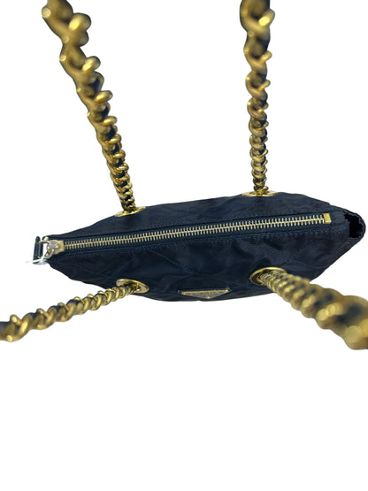 PRADA Tessuto Quilted Chain Shoulder Bag Black Gold Hardware PR201