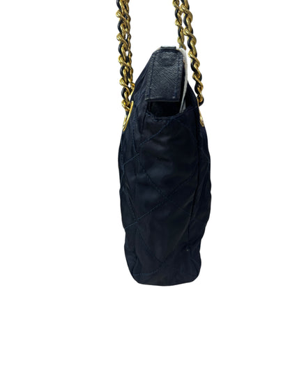 PRADA Tessuto Quilted Chain Shoulder Bag Black Gold Hardware PR201