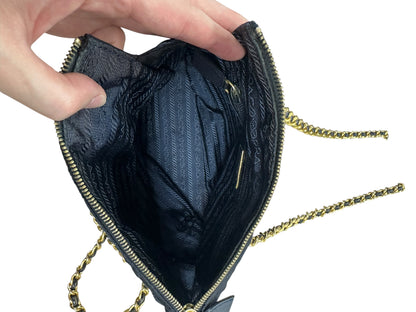 PRADA Tessuto Quilted Chain Shoulder Bag Black Gold Hardware PR201