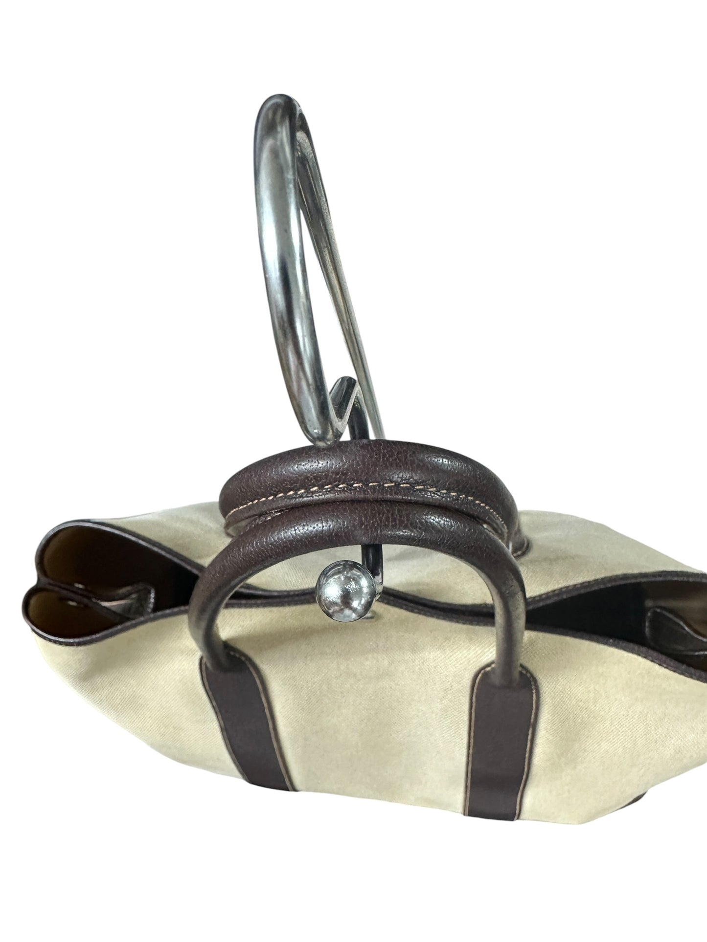 HERMES Toile Garden Party PM 35 Tote Bag Brown Silver Hardware HE452