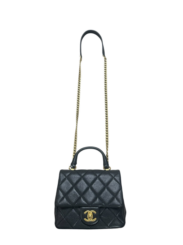 CHANEL Caviar Matelasse 20 Top Handle Bag Black Gold Hardware CH2150