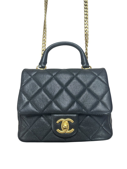 CHANEL Caviar Matelasse 20 Top Handle Bag Black Gold Hardware CH2150