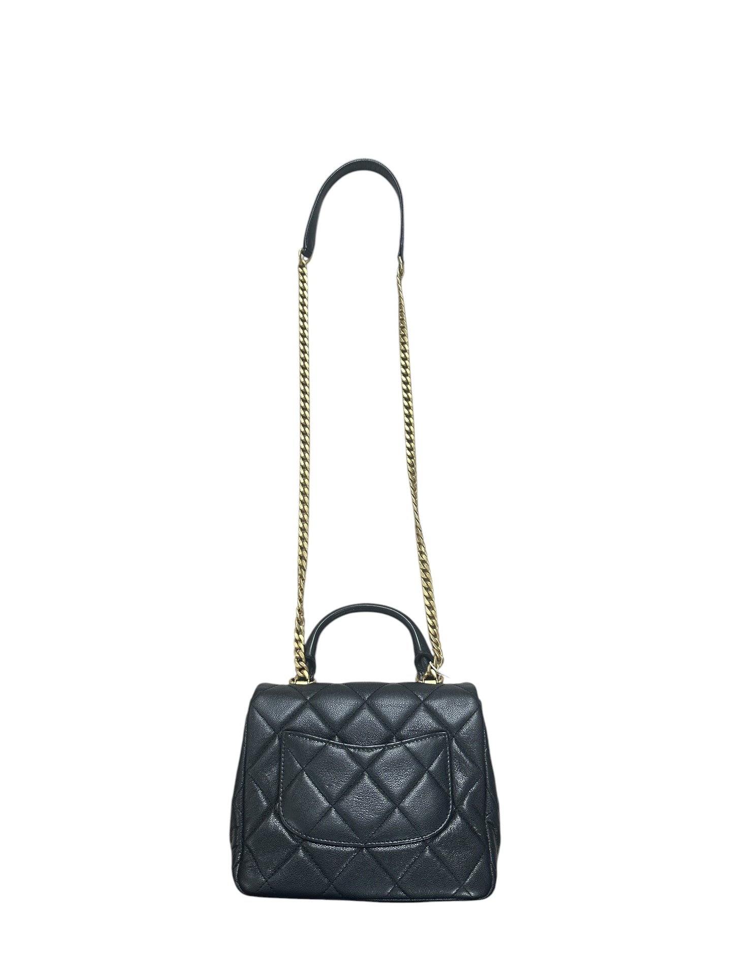 CHANEL Caviar Matelasse 20 Top Handle Bag Black Gold Hardware CH2150