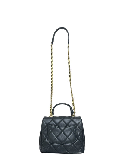 CHANEL Caviar Matelasse 20 Top Handle Bag Black Gold Hardware CH2150