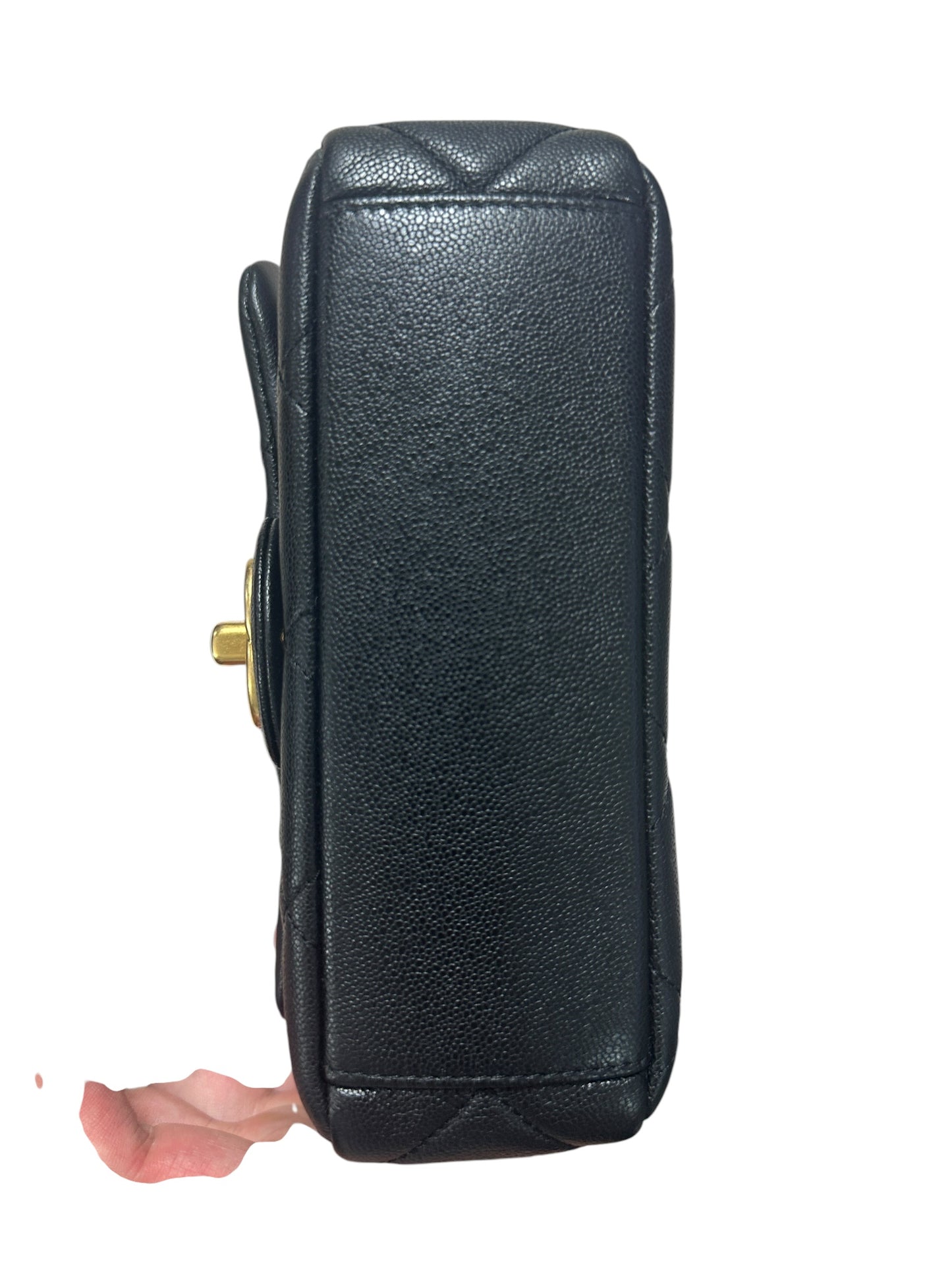 CHANEL Caviar Matelasse 20 Top Handle Bag Black Gold Hardware CH2150