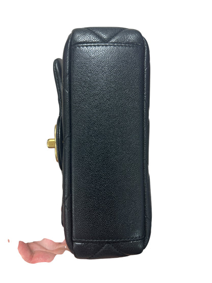 CHANEL Caviar Matelasse 20 Top Handle Bag Black Gold Hardware CH2150
