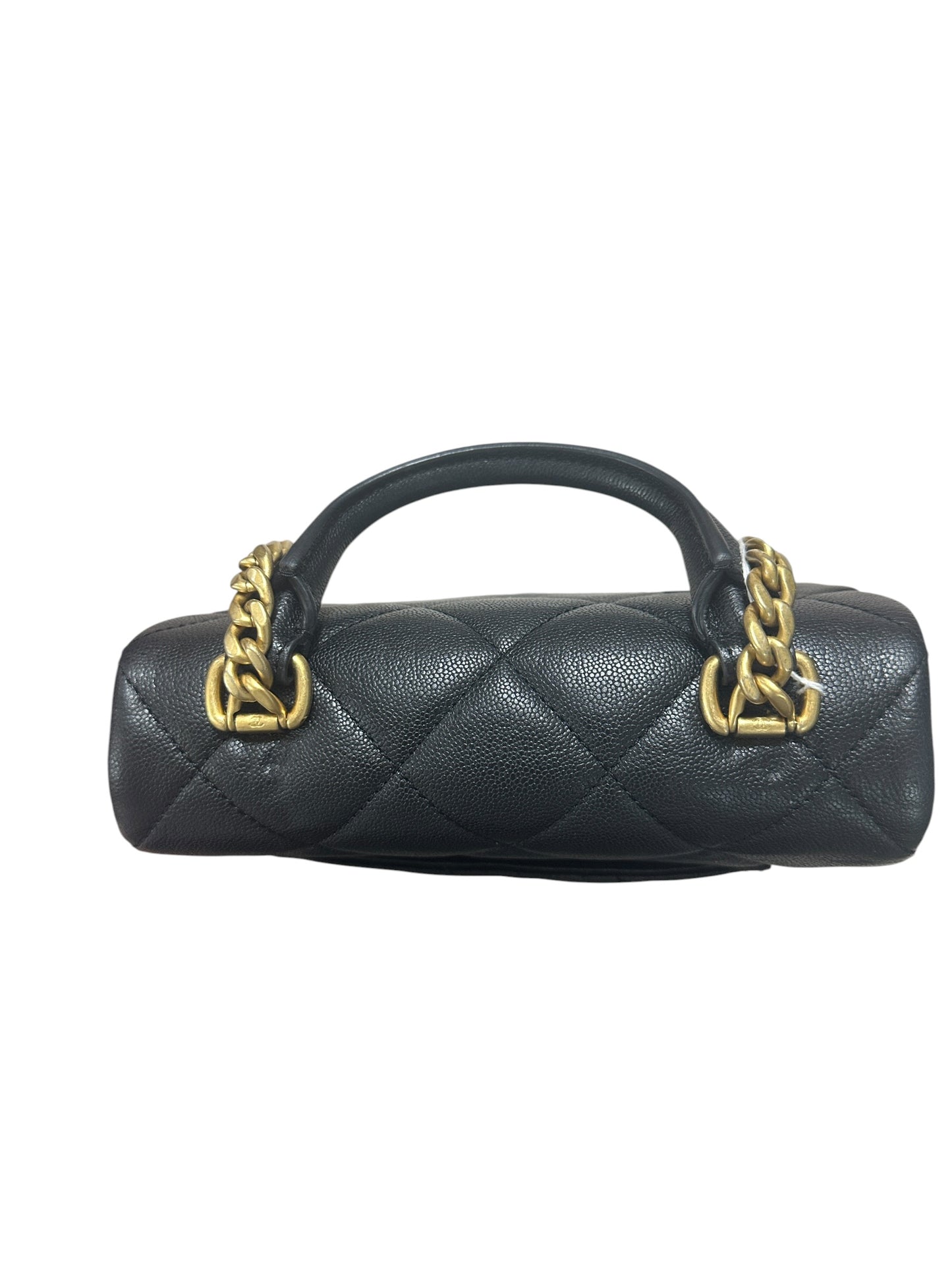 CHANEL Caviar Matelasse 20 Top Handle Bag Black Gold Hardware CH2150