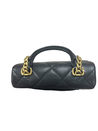 CHANEL Caviar Matelasse 20 Top Handle Bag Black Gold Hardware CH2150