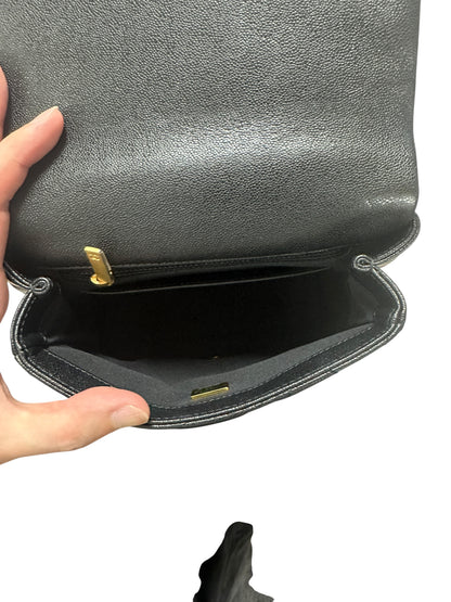 CHANEL Caviar Matelasse 20 Top Handle Bag Black Gold Hardware CH2150